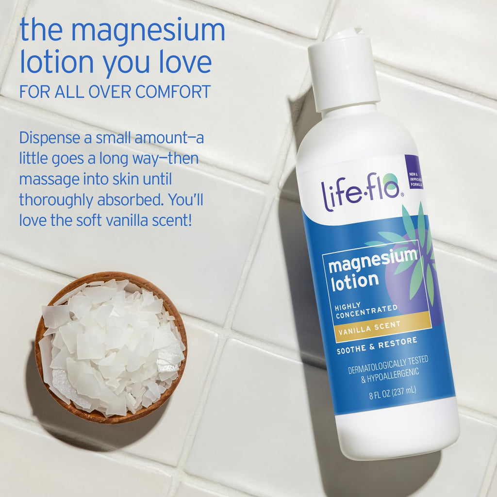 LIFE-FLO Unscented Magnesium Lotion - Highly Concentrated Magnesium Lotion for Kids and Adults - Soothes Overworked Muscles, Joints When Massaged into the Skin - Hypoallergenic,  - 8oz