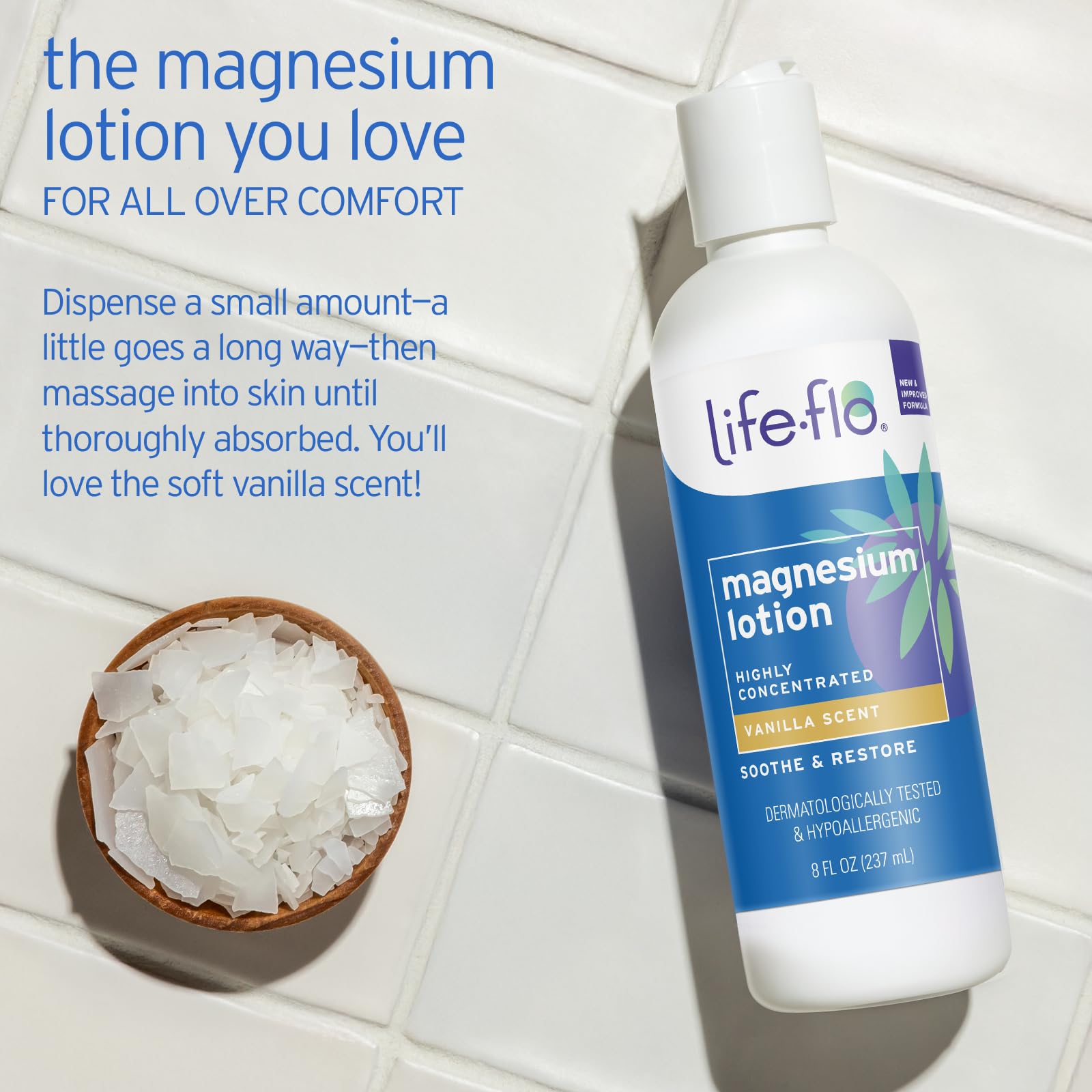 LIFE-FLO Unscented Magnesium Lotion - Highly Concentrated Magnesium Lotion for Kids and Adults - Soothes Overworked Muscles, Joints When Massaged into the Skin - Hypoallergenic,  - 8oz