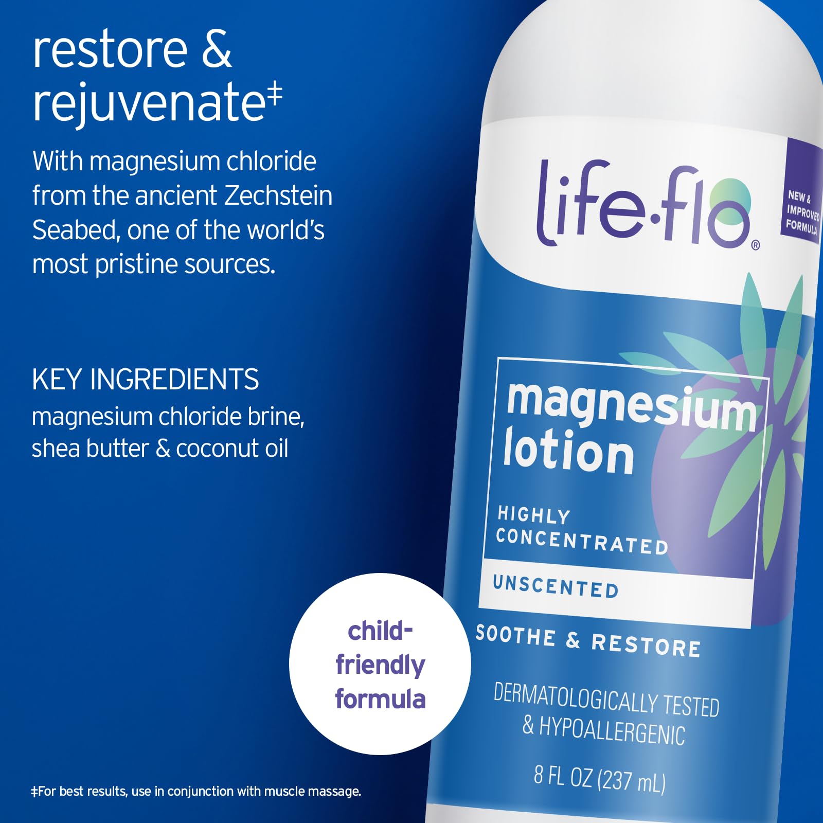 LIFE-FLO Unscented Magnesium Lotion - Highly Concentrated Magnesium Lotion for Kids and Adults - Soothes Overworked Muscles, Joints When Massaged into the Skin - Hypoallergenic,  - 8oz