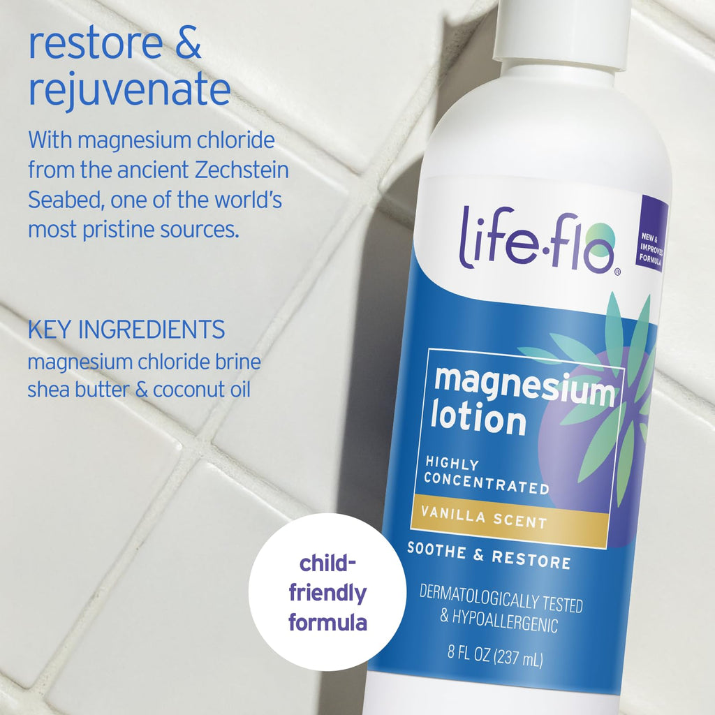 LIFE-FLO Unscented Magnesium Lotion - Highly Concentrated Magnesium Lotion for Kids and Adults - Soothes Overworked Muscles, Joints When Massaged into the Skin - Hypoallergenic,  - 8oz